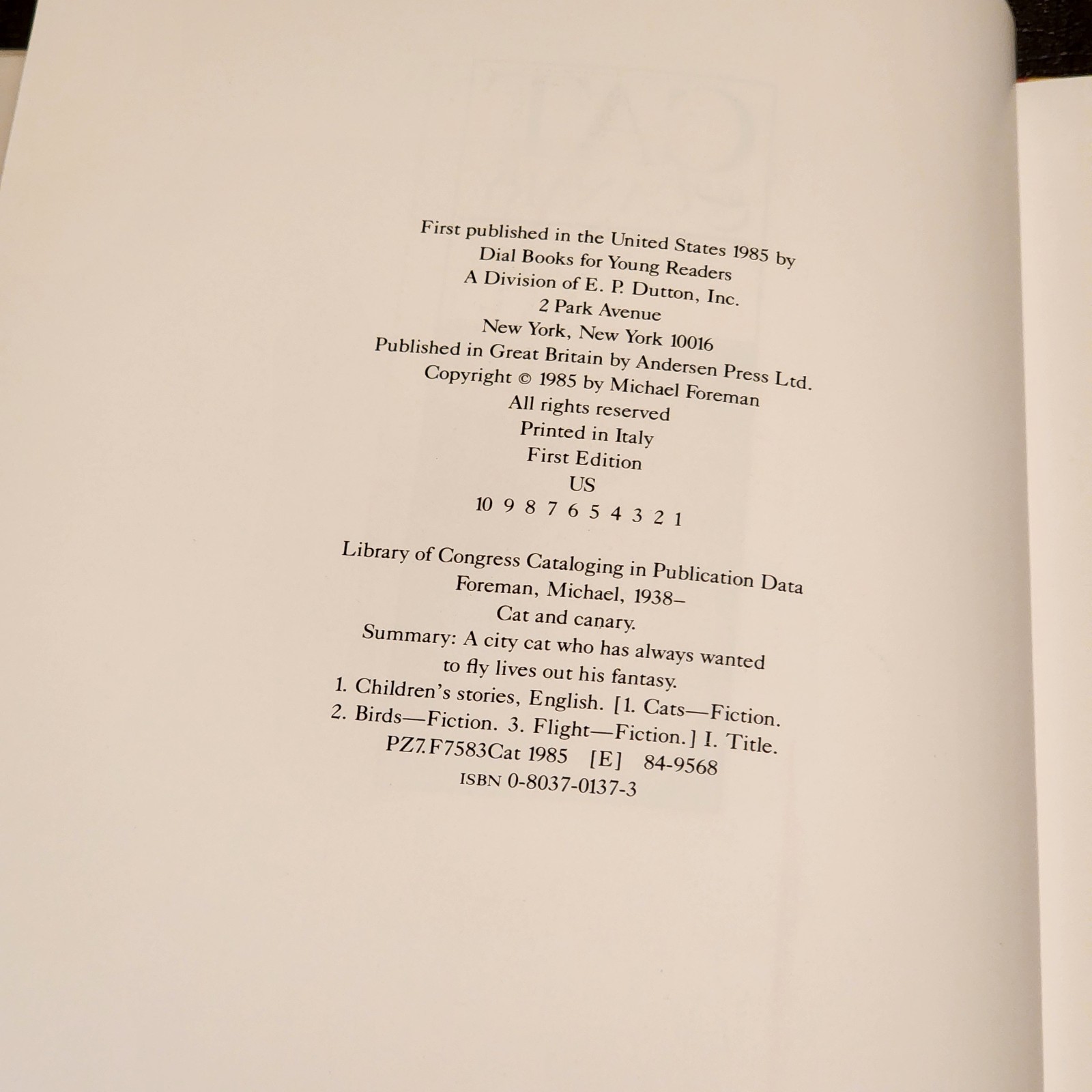 1st Edition Print – Cat and Canary Hardcover Michael Foreman Hardcover DJ GREAT