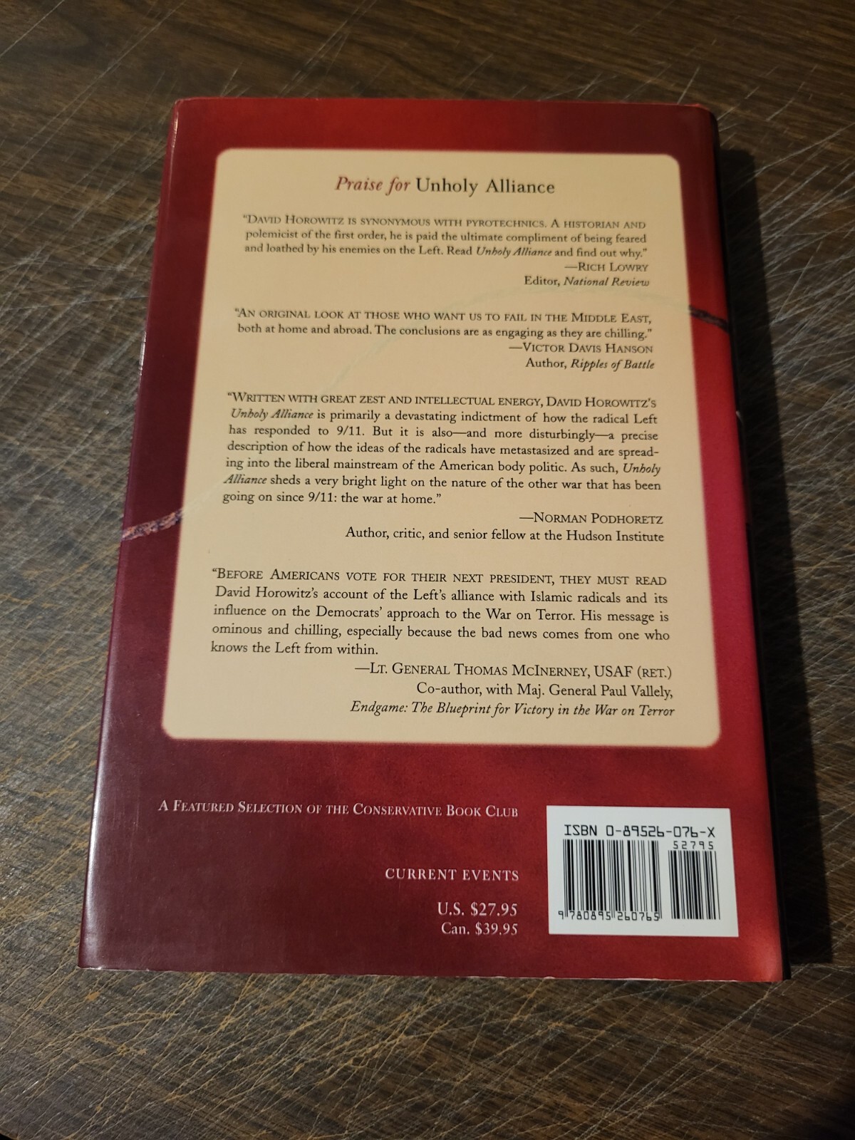 Unholy Alliance by David Horowitz (Hardcover, 2004, Regnery Publishing)