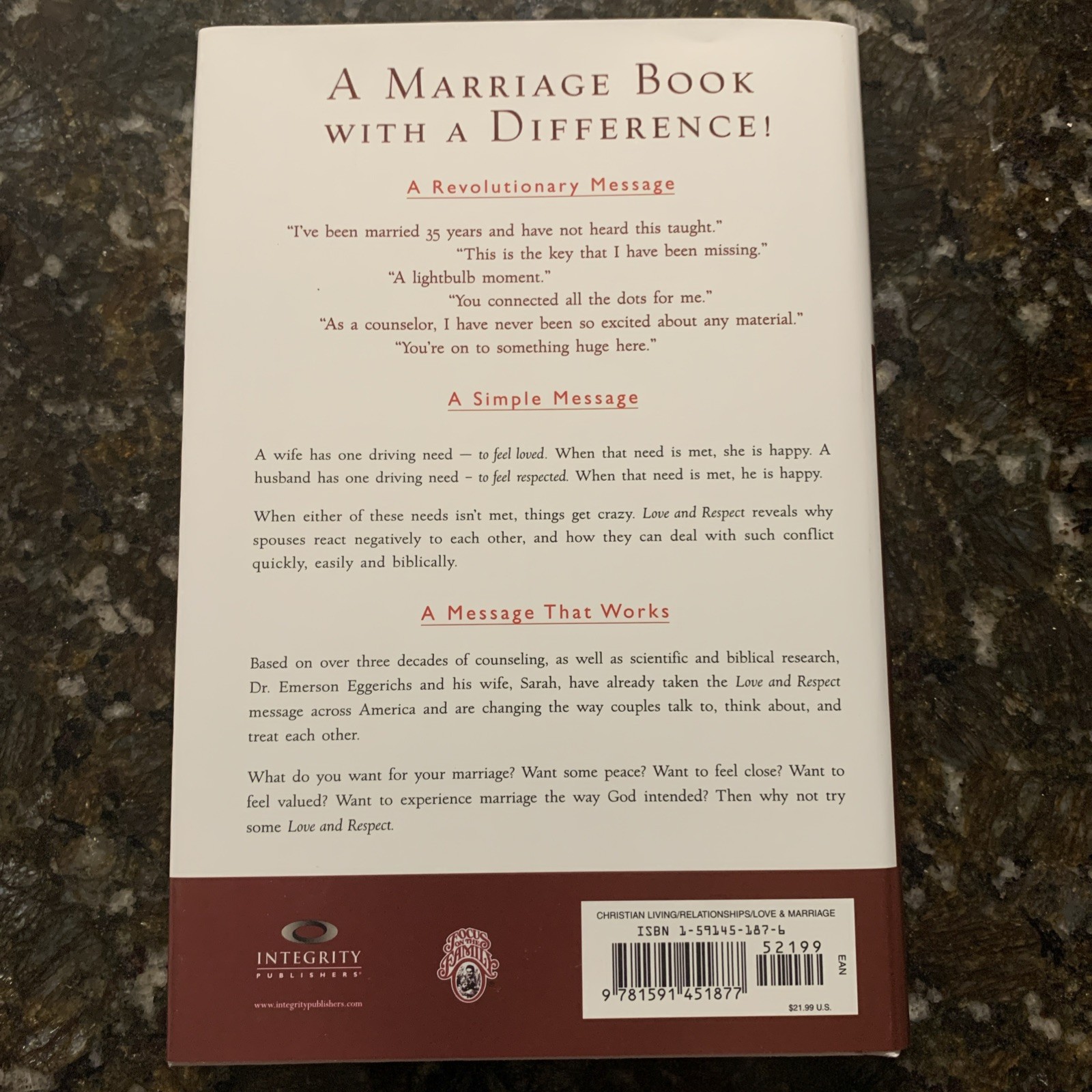 Love and Respect: by Emerson Eggerichs – BRAND NEW – Hardcover