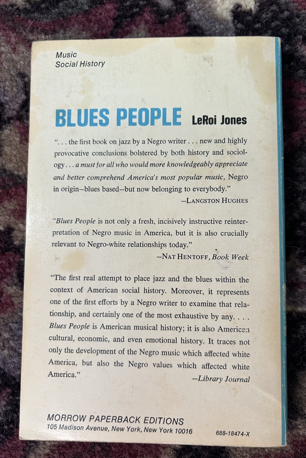 Blues People by LeRoi Jones 1963 Trade Paperback Vintage Book