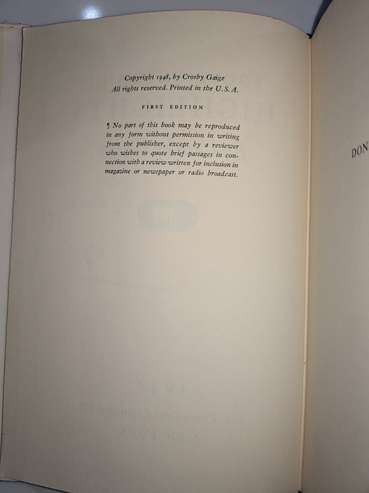 Footlights and Highlights – Crosby Gaige | 1948 | 1st Ed | HC, DJ – SCARCE
