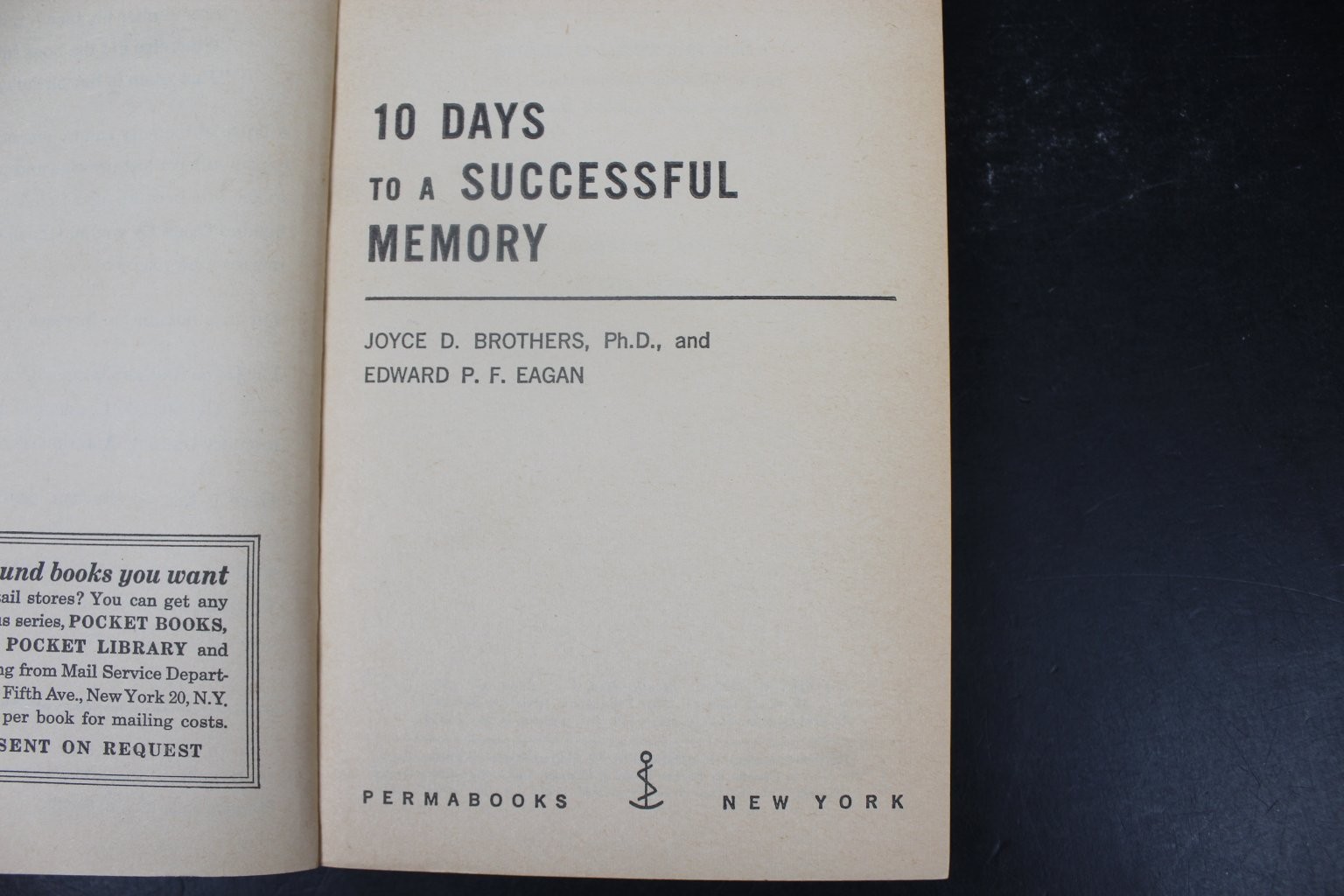 10 Days to a Successful Memory Joyce Brothers 1959 Permabook Psychology PB