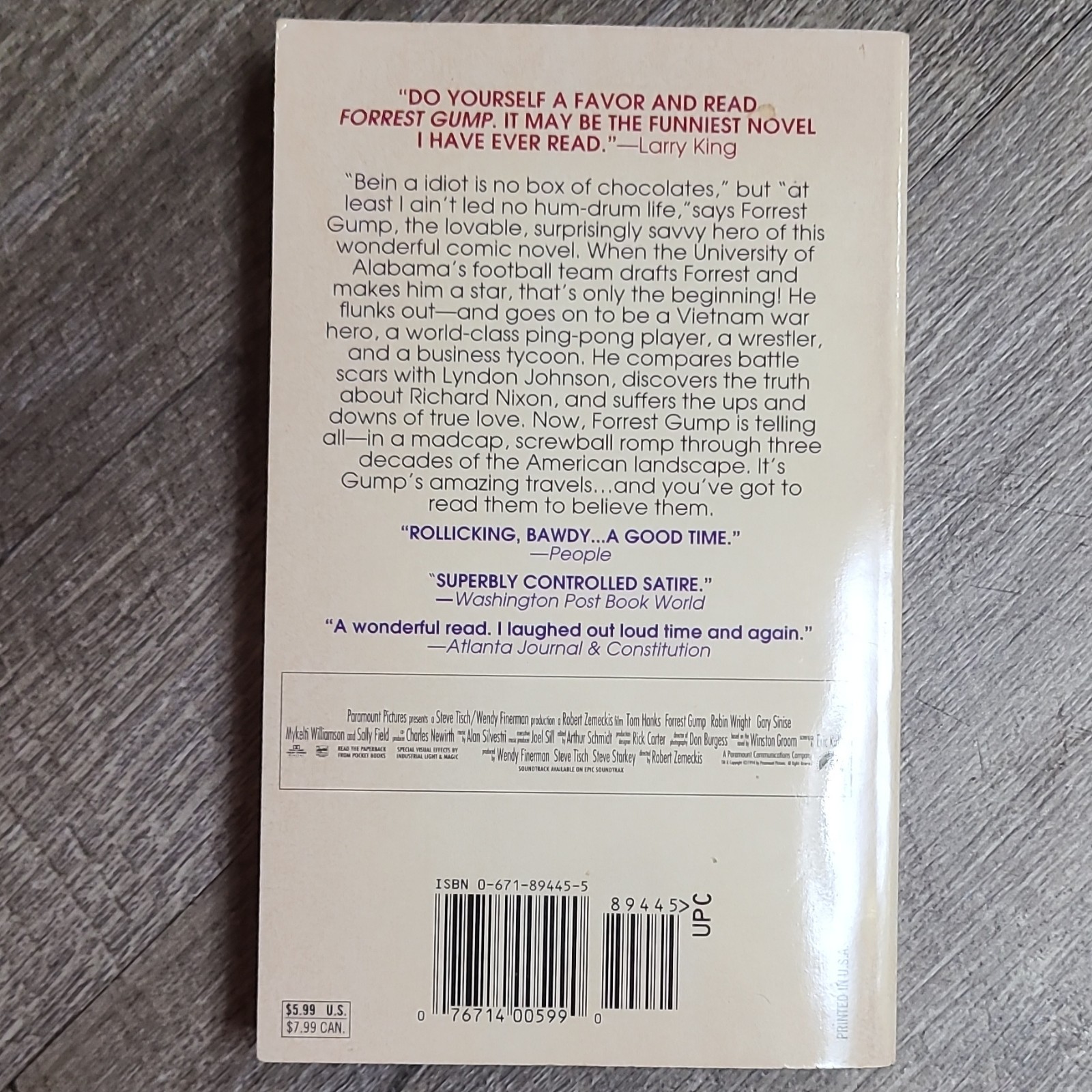 Forrest Gump by Winston Groom Paperback Novel Pocket Books Film/TV Adaptation