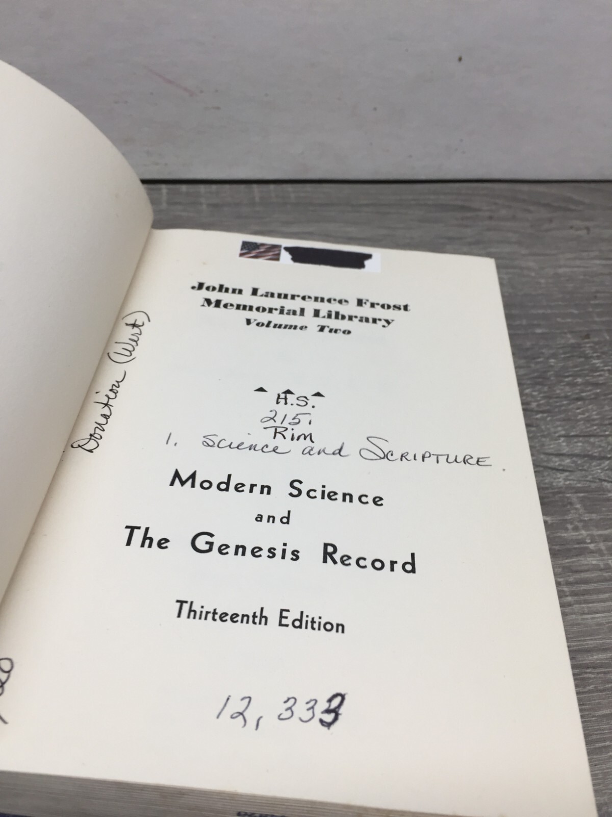 Modern Science and the Genesis Record by Harry Rimmer 13th Edition 1945 HC EXLIB