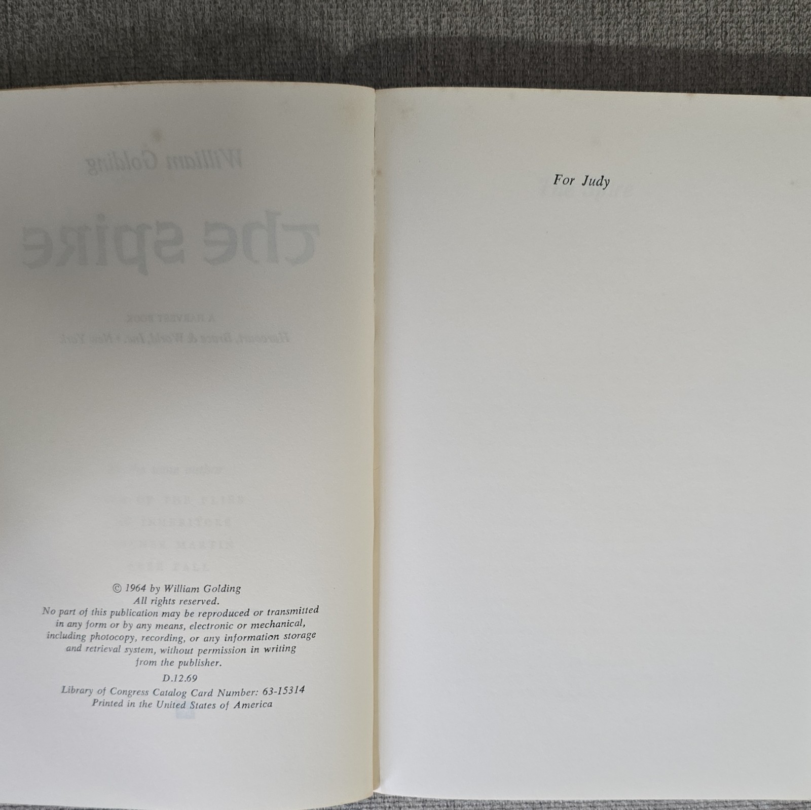 William Golding The Spire A Harvest Book Paperback 1964 Harcourt Inscribed