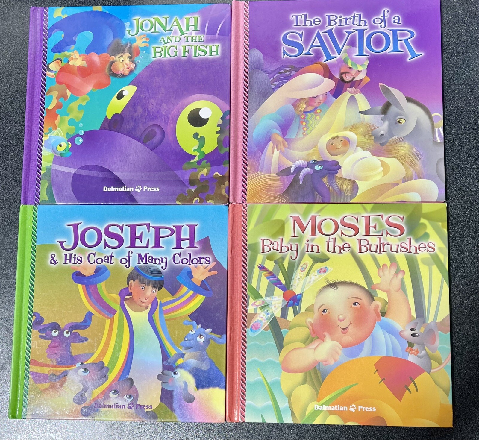 Set of 4 Christian books by Dalmatian Press Savior is born, Joseph, Jonah, Moses