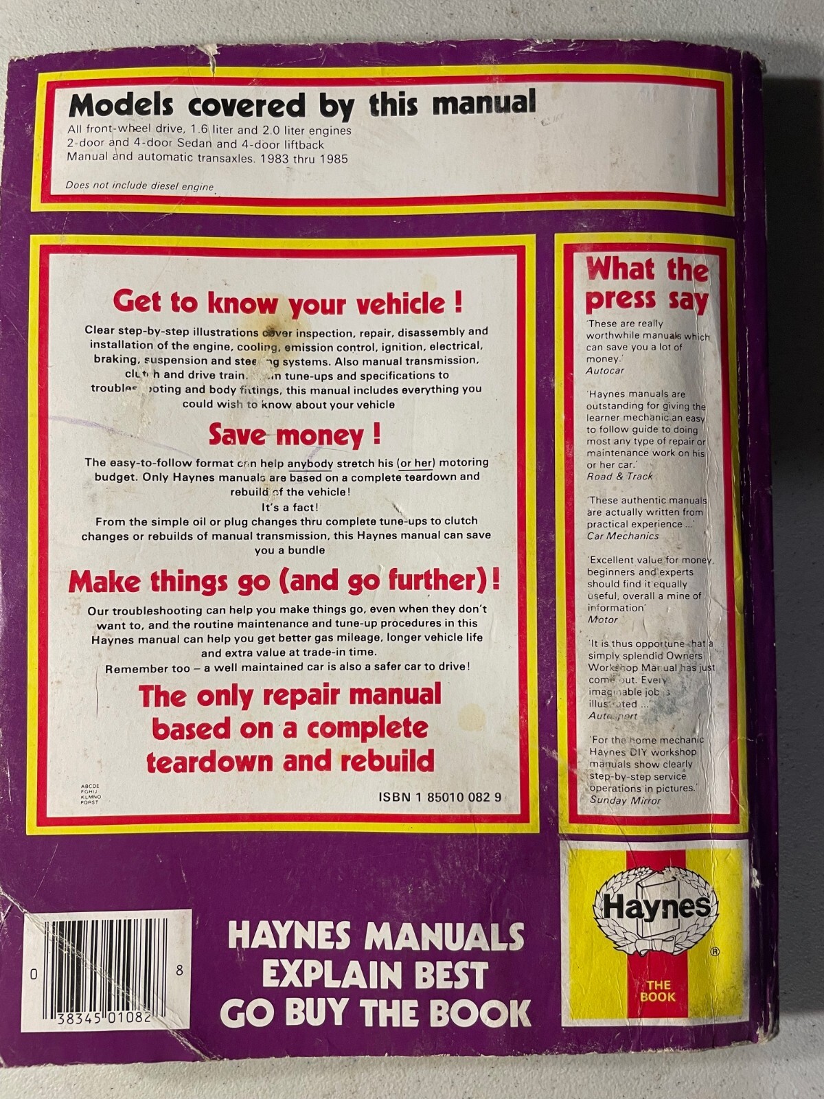 Haynes Repair Manual For 1983-85 Mazda 626