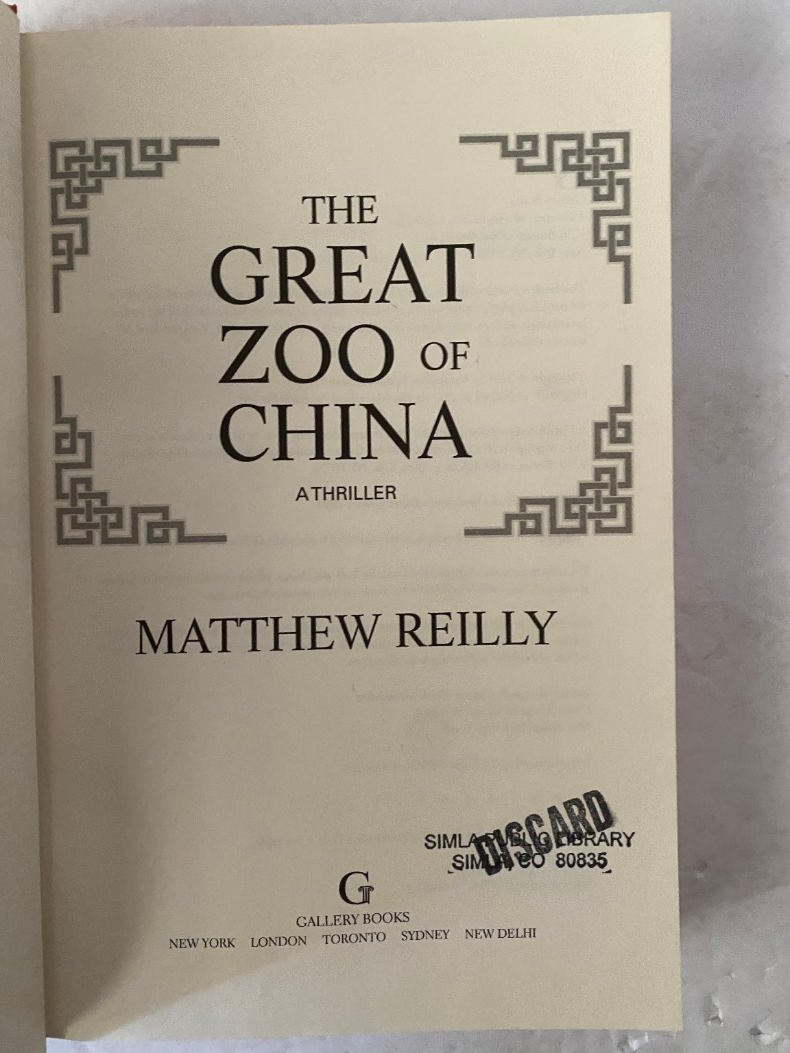 The Great Zoo of China Matthew Reilly Thriller Gallery Books