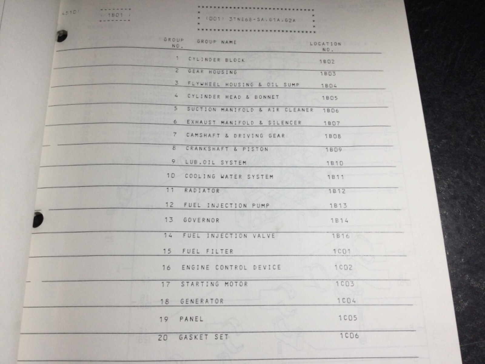 Yanmar 3TNE68-SA, 3TNE68-G1A & 3TNE68-G2A 3 Cylinder Diesel Engine Parts Catalog