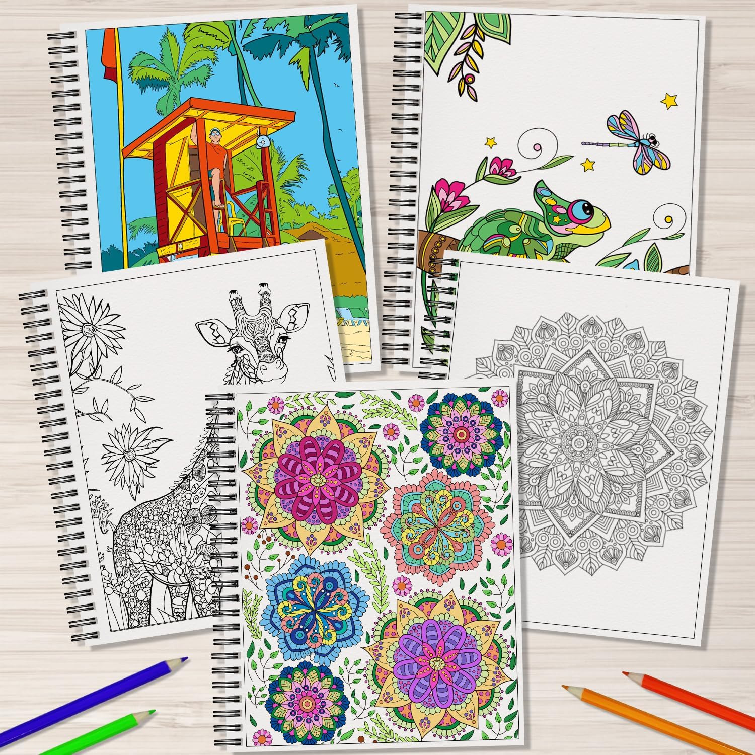 Adult Coloring Books Set:3 Coloring Books for Adults Animal Flowers & Other Them