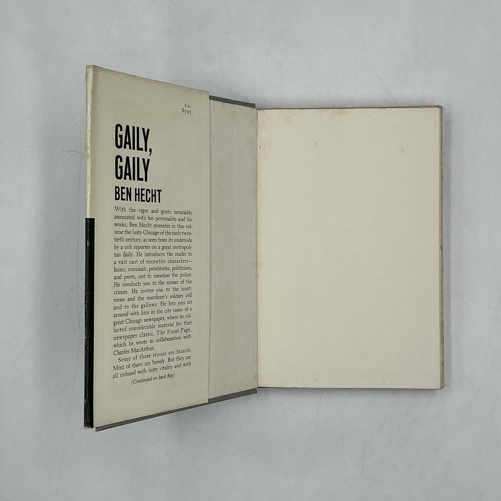 Vintage Gaily Gaily Ben Hecht White Black HC DJ 1st 1963 Memoir Chicago