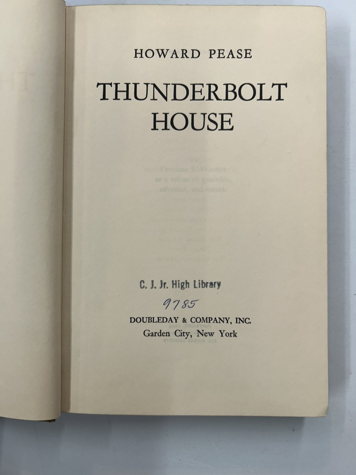 Thunderbolt House Howard Pease 1944 Doubleday Fiction Classic Novel