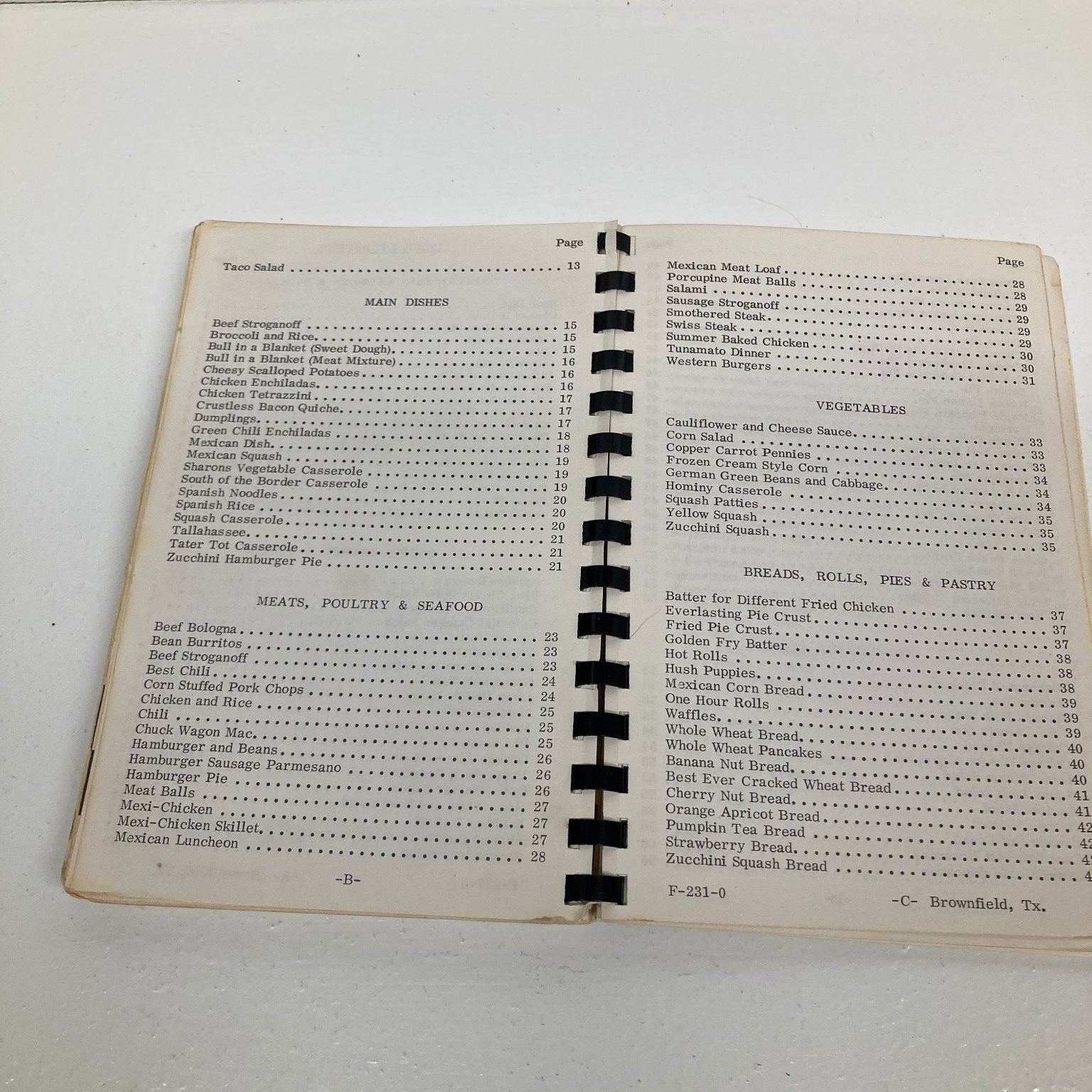 Cherished Recipes Cookbook Brownfield Church of God Vintage Community Spiral