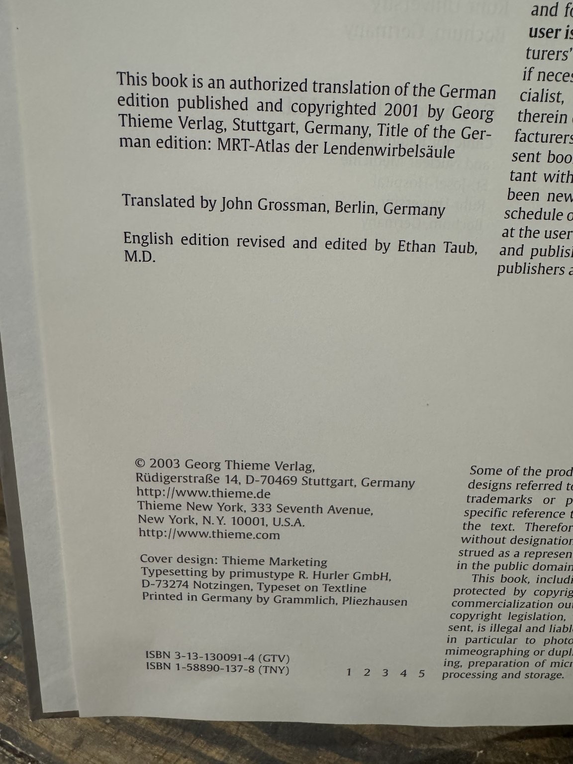 MR Imaging of the Lumbar Spine Kraemer Koester 2003 Teaching Atlas Thieme