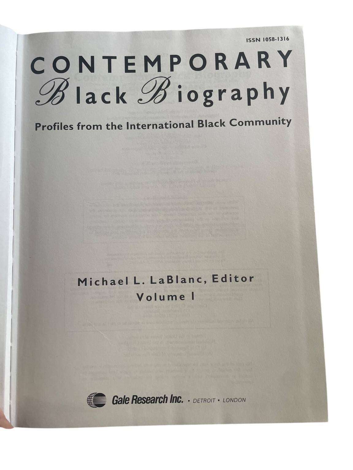 Contemporary Black Biography Volume 1 Michael L. LaBlanc 1992 Hardcover Gale