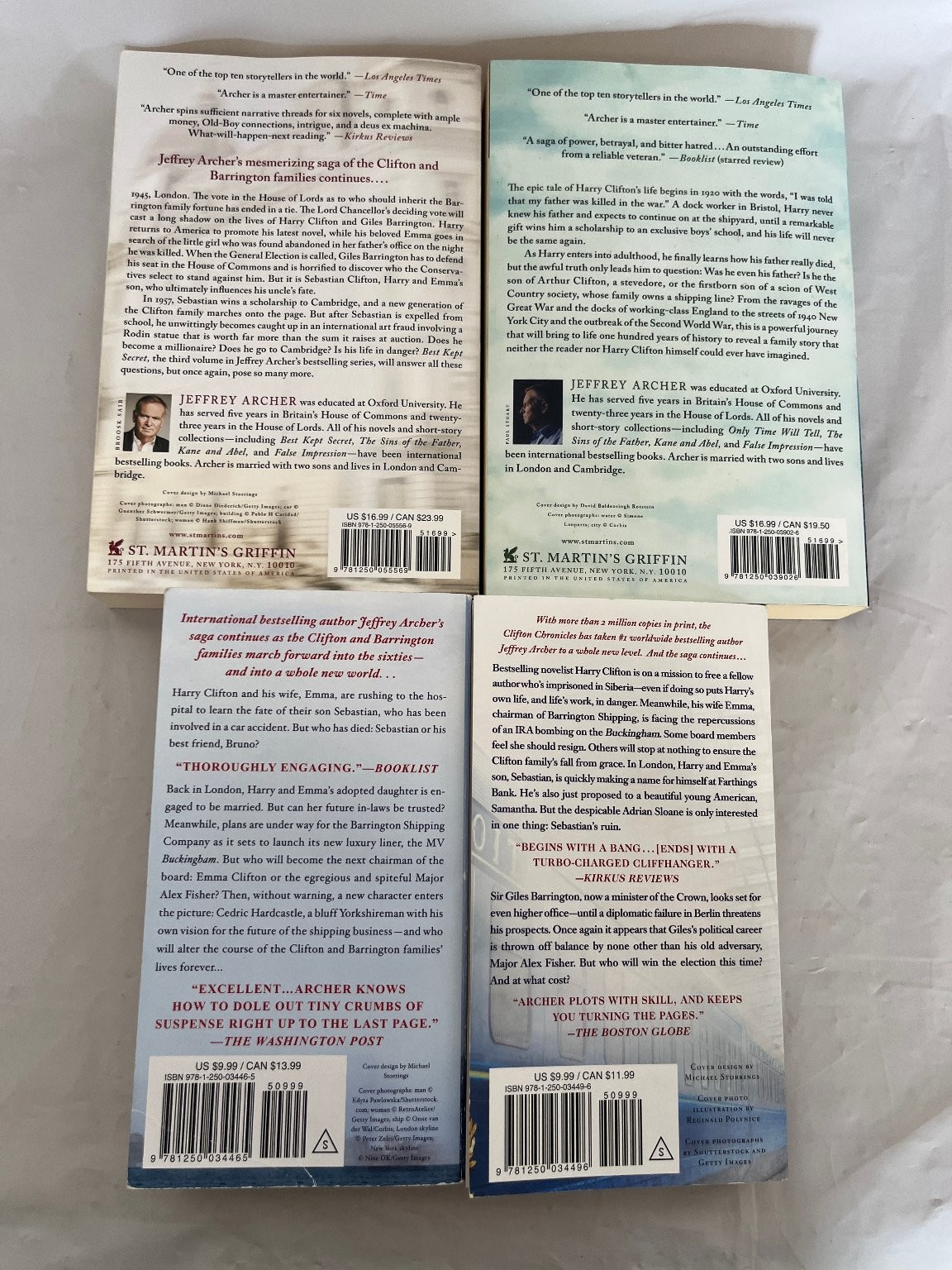 Jeffrey Archer Clifton Chronicles Books 1, 3, 4, 5 Paperback St. Martin’s