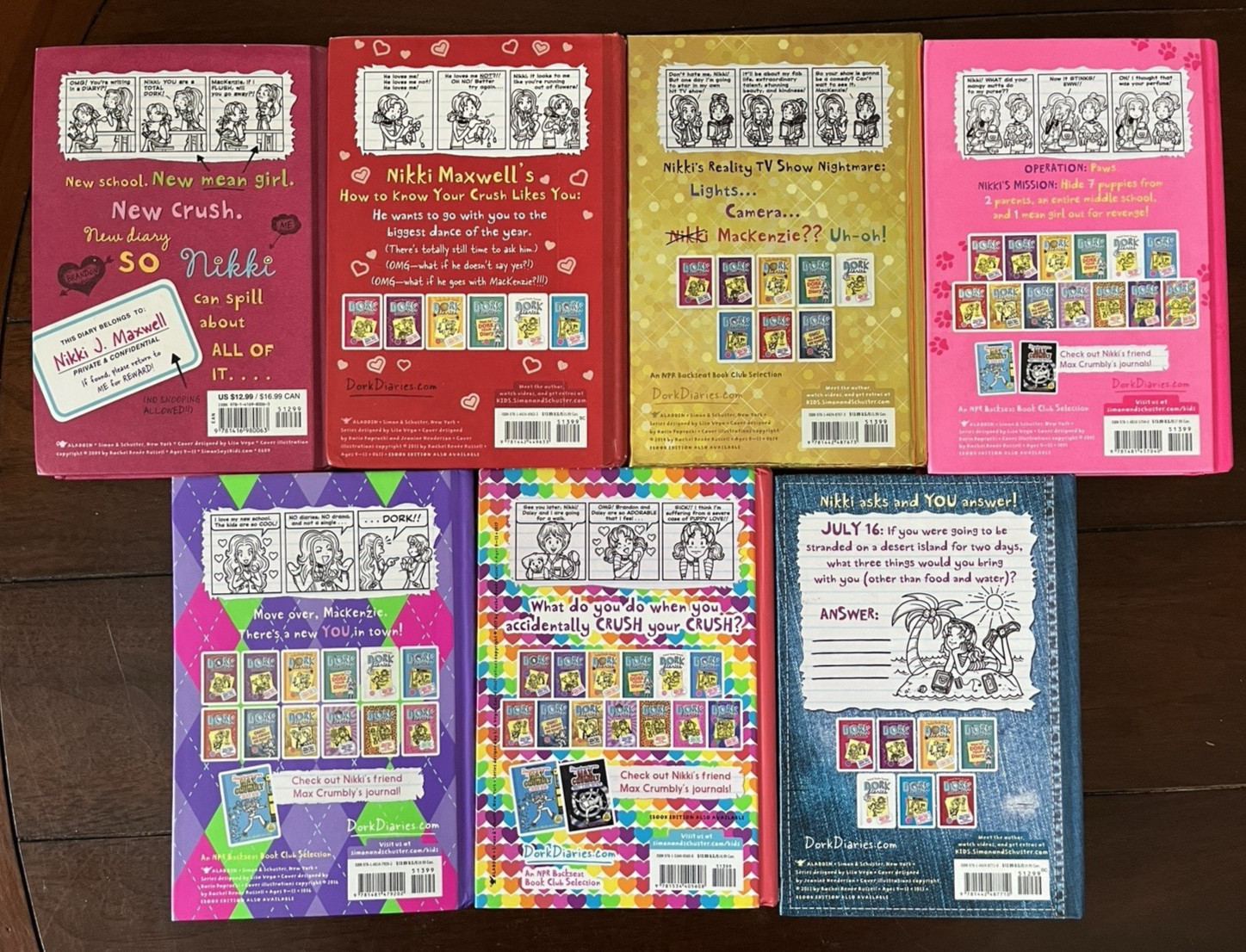 Dork Diaries Rachel Renee Russell Lot Of 7 HC Books – 1, 6, 7, 10, 11, 12, OMG