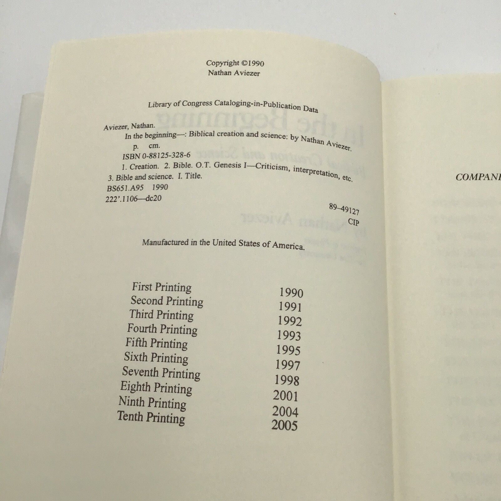 In The Beginning, FIRST ED-*INSCRIBED* by Nathan Aviezer, 2005; 10th printing