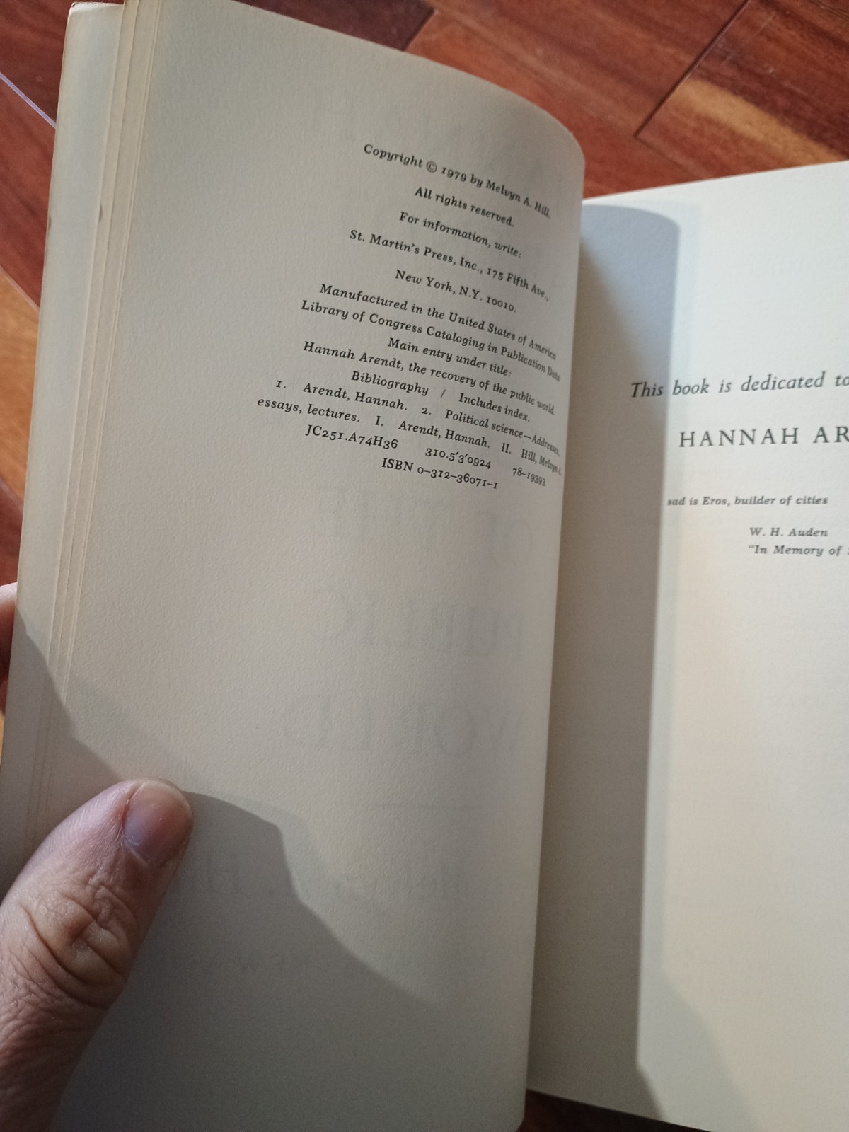 Hannah Arendt: The Recovery of the Public World Edited by Melvyn A. Hill 1979