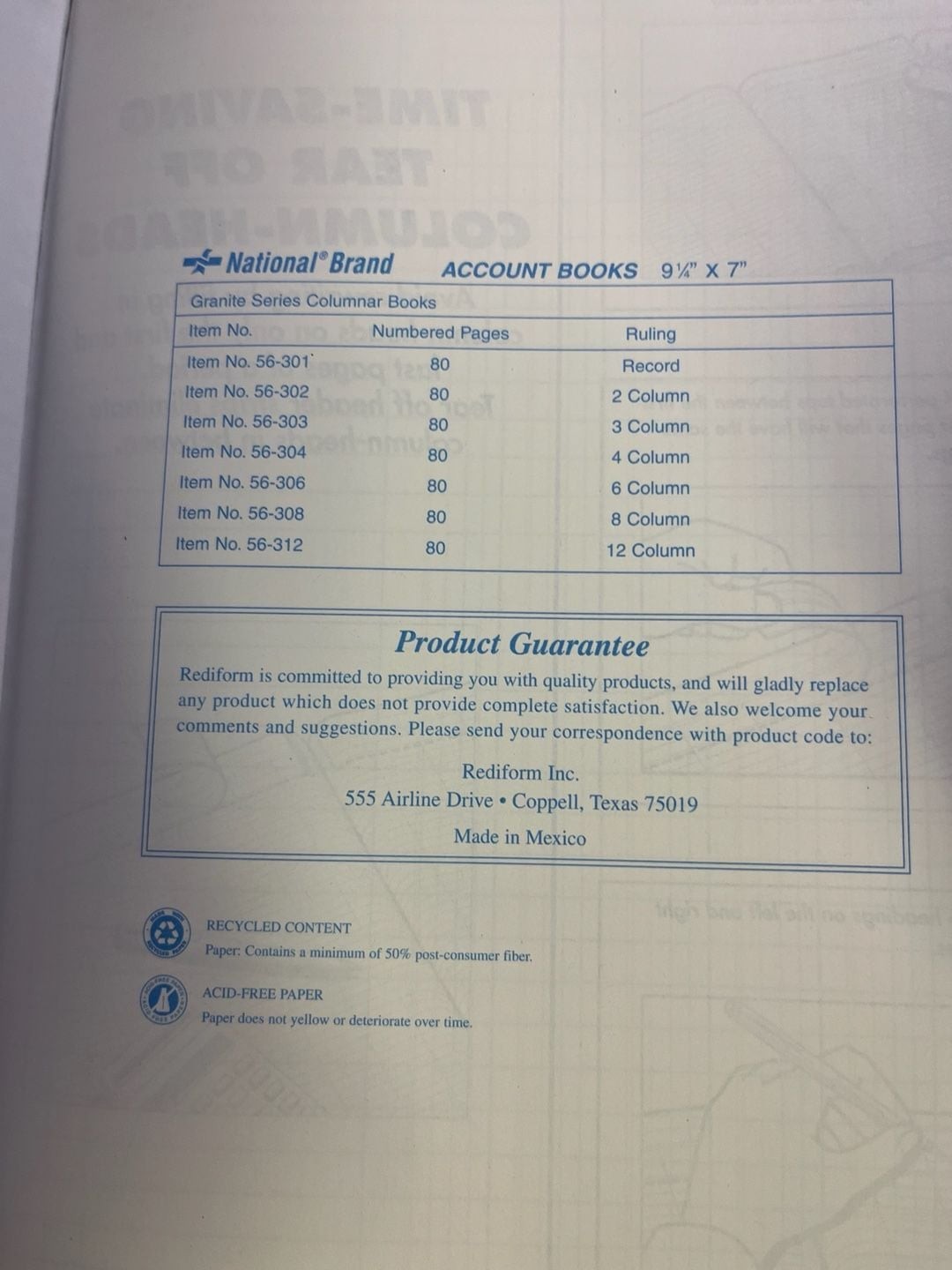National Brand Granite Series 6 Column Columnar Book 9-1/4″ x 7″ set of two