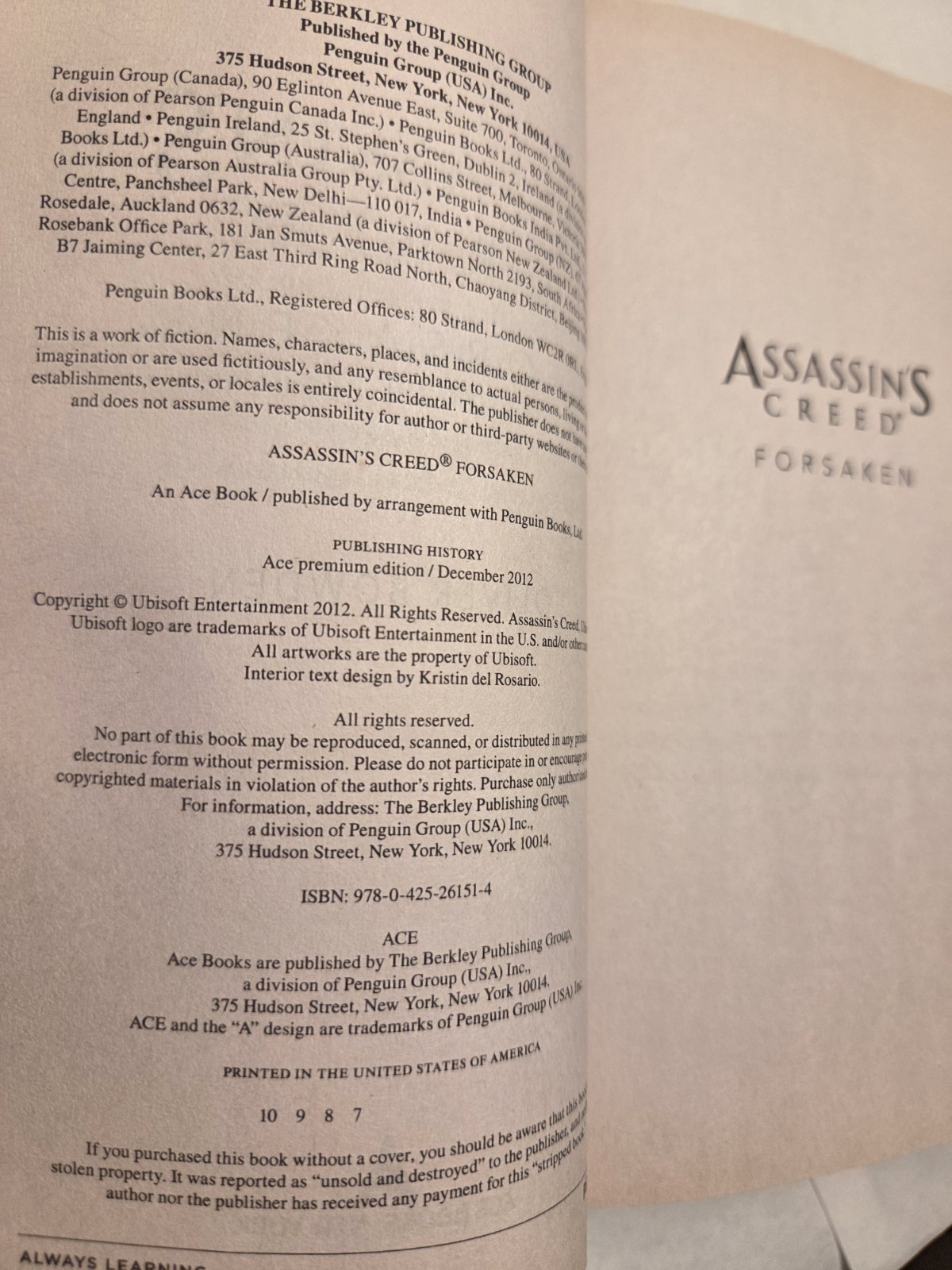 Assassin’s Creed Forsaken Oliver Bowden Paperback Novel Ace Premium Edition