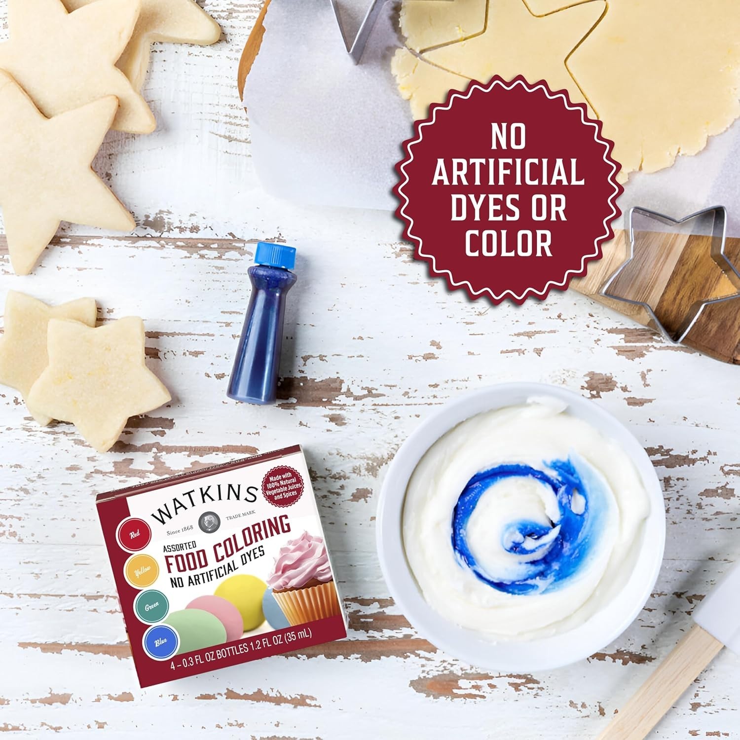 Natural Gluten-Free Food Coloring Set – Red, Yellow, Green, Blue, 3 fl oz Total