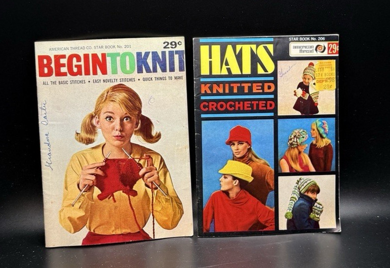 Vintage Begin to Knit & Hats Knitted Crocheted Booklet American Thread Co