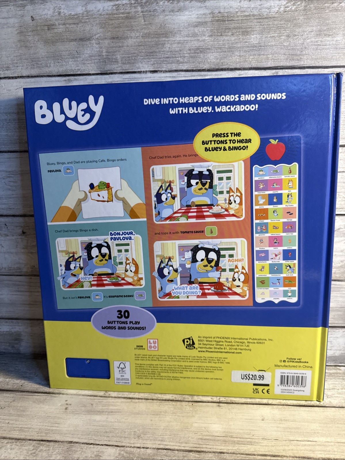 New! Bluey: Wackadoo! Bluey Words and Sounds Sound Book by PI Kids Hardback