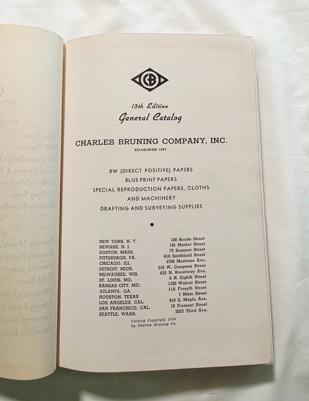 Charles Bruning company antique general catalog 13th edition drafting book