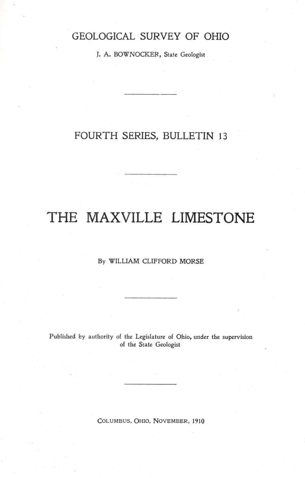 The Maxville Limestone – Geological Survey of Ohio 1910 Hardcover