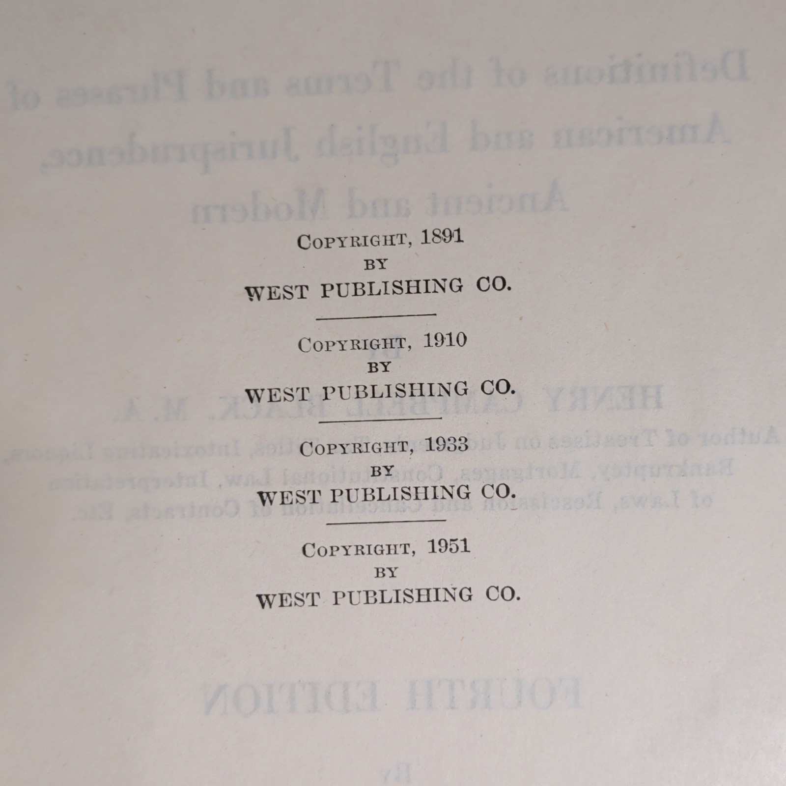 Black’s Law Dictionary Fourth Edition 4th West Publishing Company 1951 Hardcover