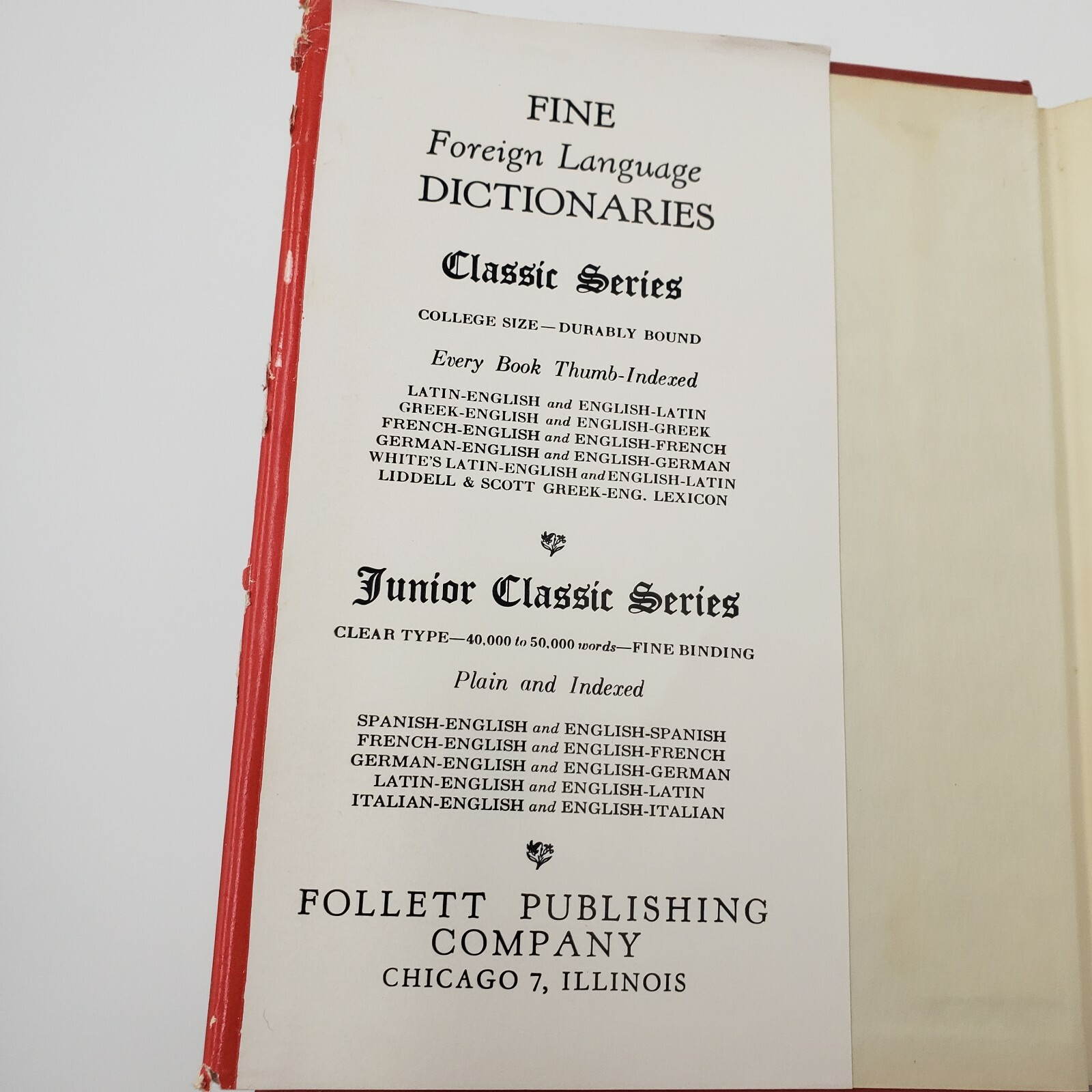 Junior Classic Latin~English Finger Index Hardcover Dust Jacket 16th Print 1960