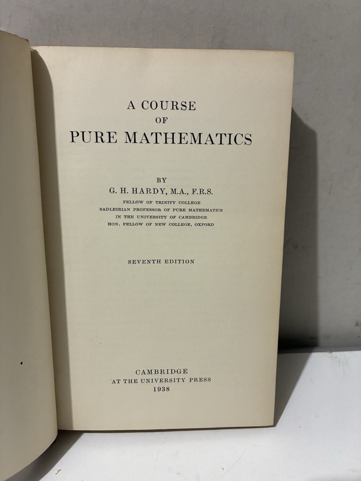 A Course of Pure Mathematics – G. H. Hardy 1938 – Hardcover