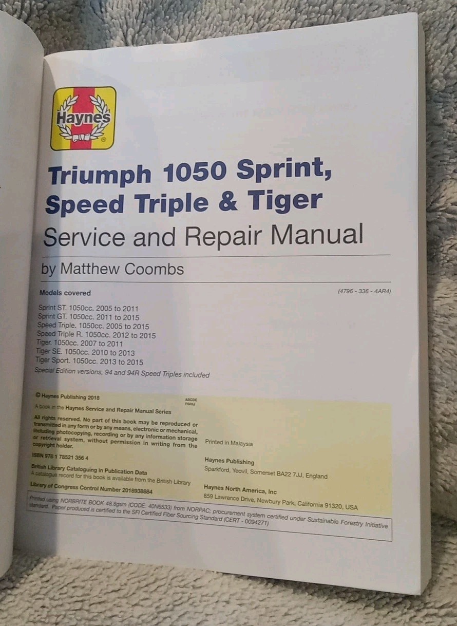Triumph 1050 Sprint ST Speed Triple & Tiger by Haynes Publishing
