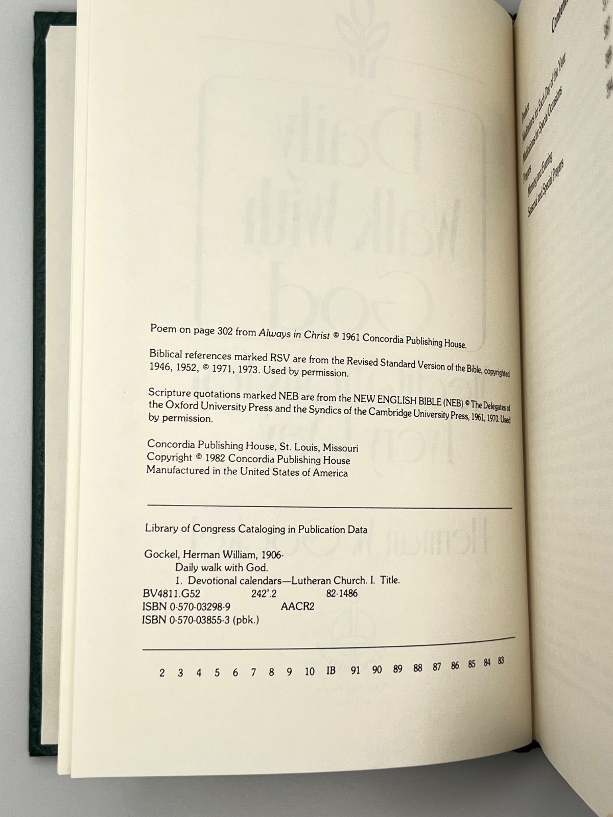 Daily Walk With God: Meditations For Every Day By Herman W. Gockel 1982 VG