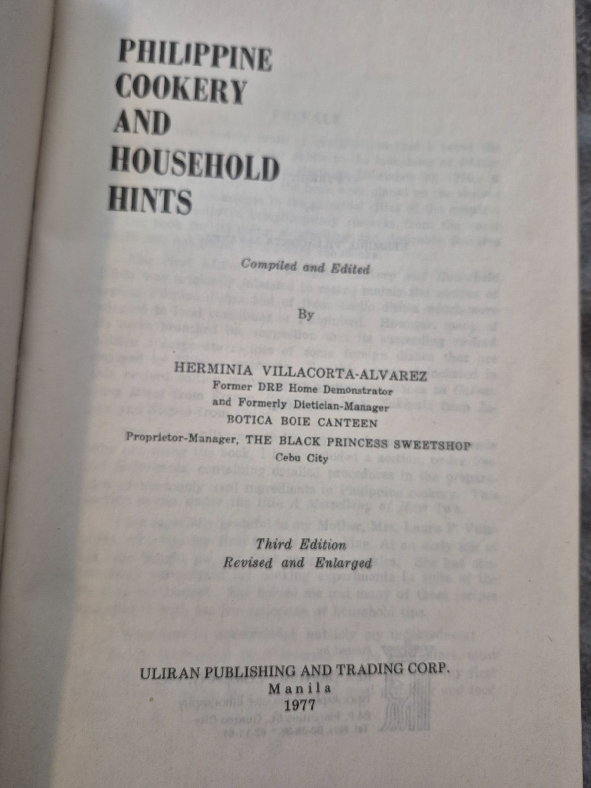 Philippine Cookery and Household Hints by Herminia Villacorta Recipes 1977 RARE