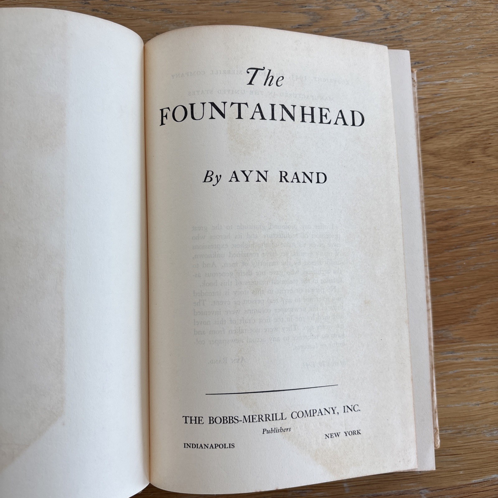 THE FOUNTAINHEAD Ayn Rand Vintage 1943 HC DJ Early Ed. Bobbs Merrill Book Errors