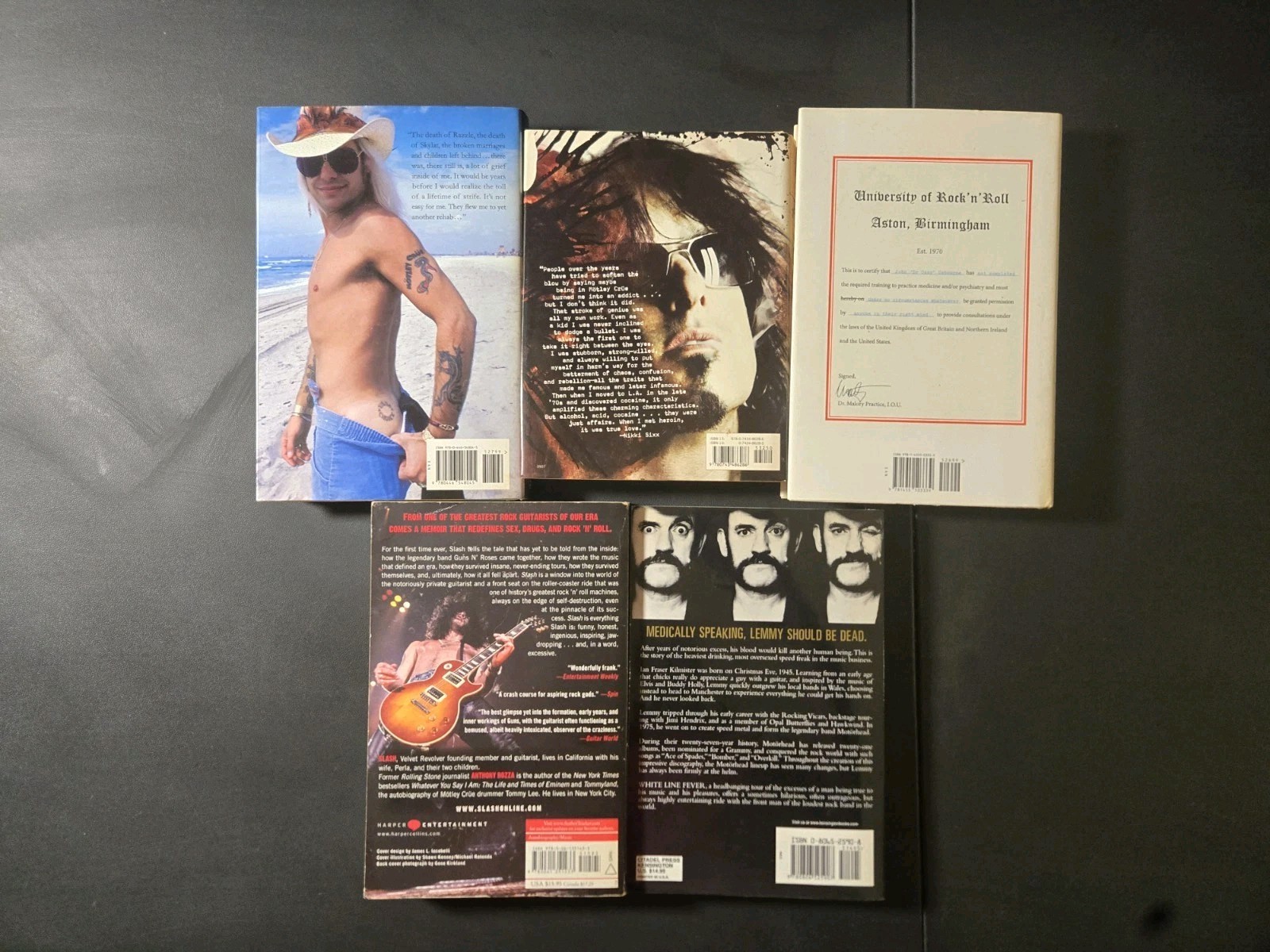 Lot of 5 Rock musician autobiography books Lemmy, Slash, Nikki Sixx, Vince Neil