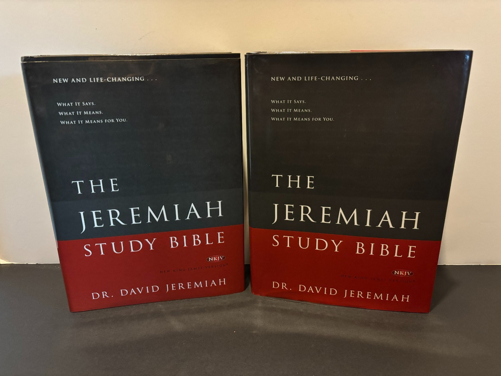 Lot of 2 NKJV David Jeremiah Hardcover Study Bibles ,Red Letter,Concordance,Maps