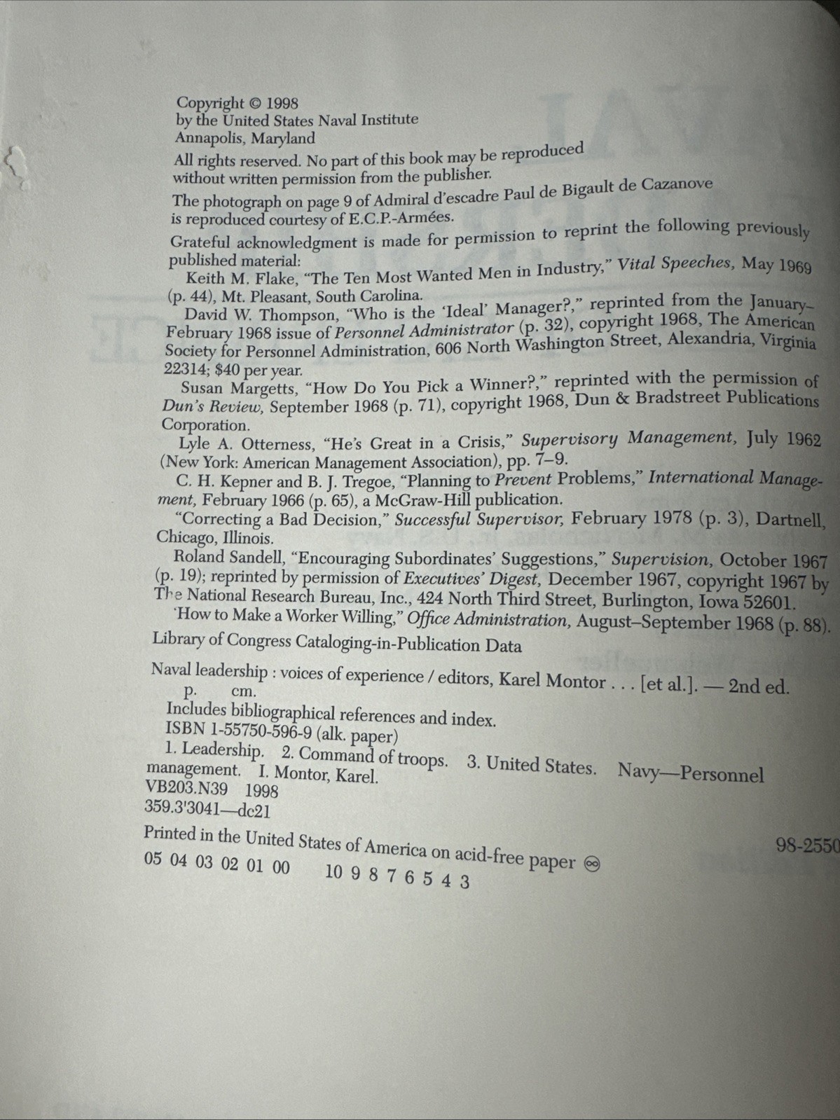 Naval Leadership, Voices Of Experience Karel Monroe 1998