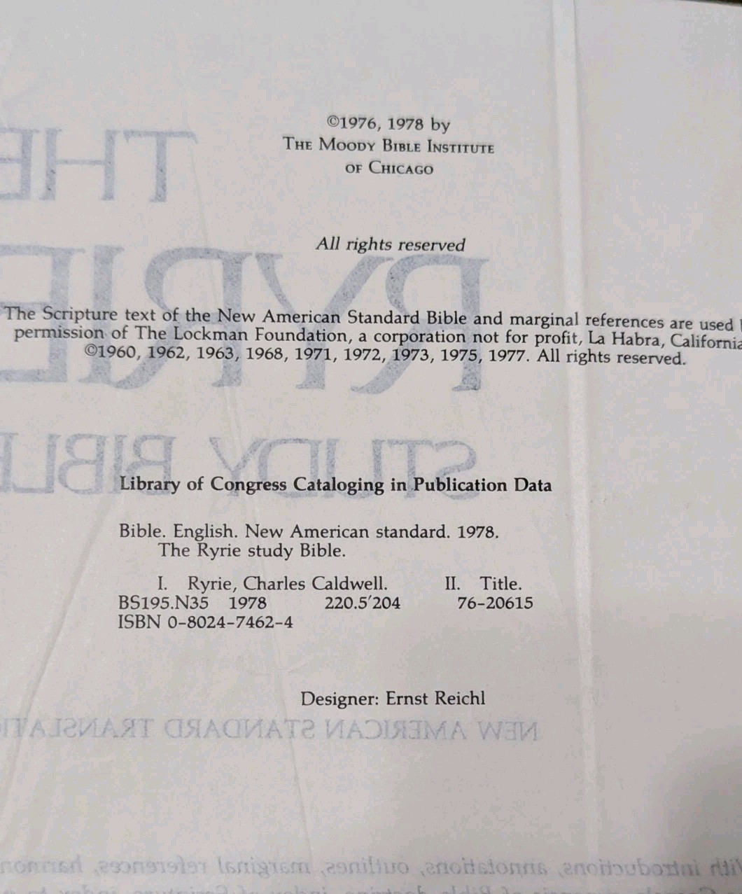 Ryrie Study Bible : New American Standard Translation 1978 Moody Press (bb1)