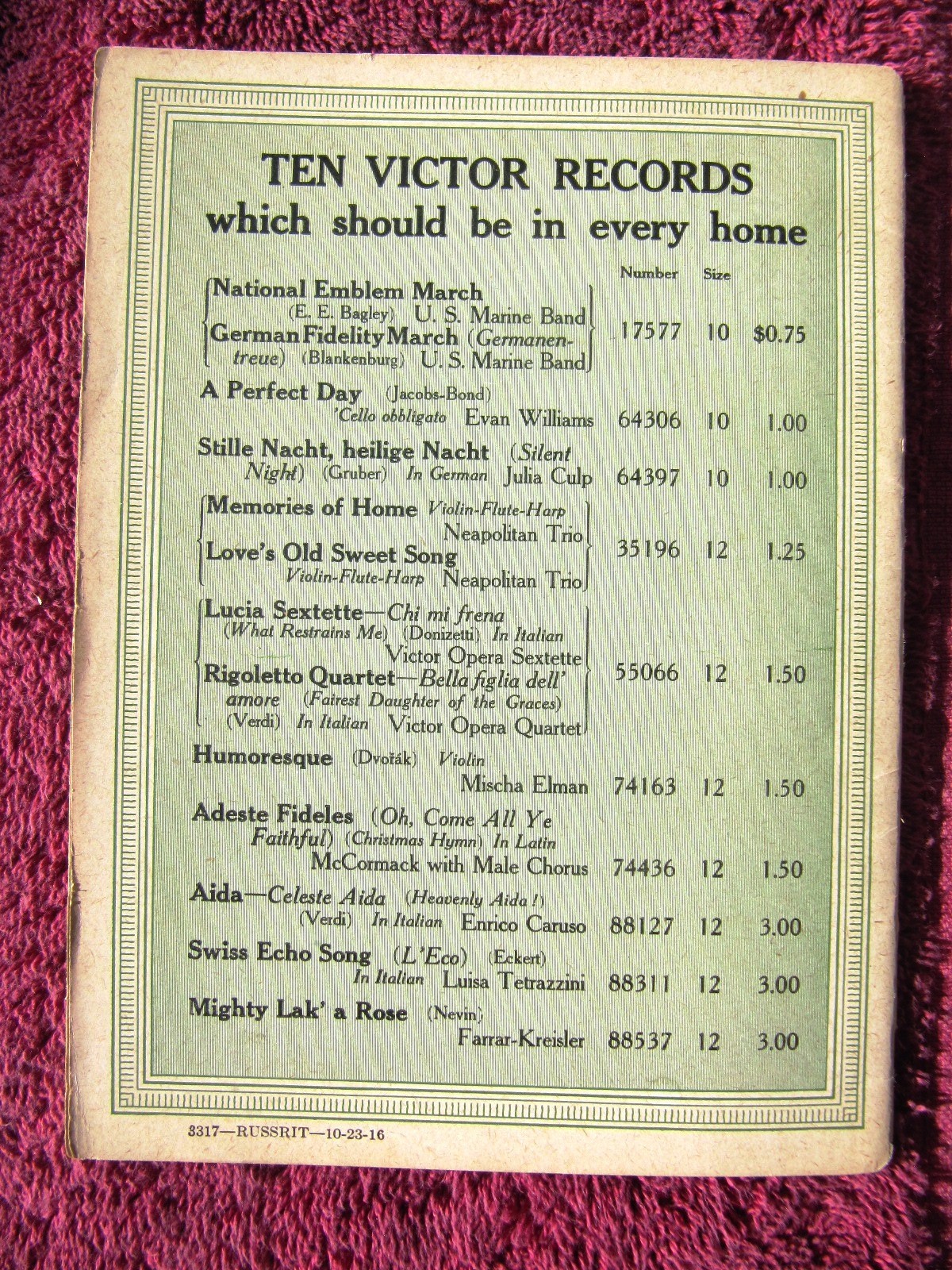 Art Case Vernis Martin Victrola XVI New VICTOR RECORDS December 1916 CATALOG