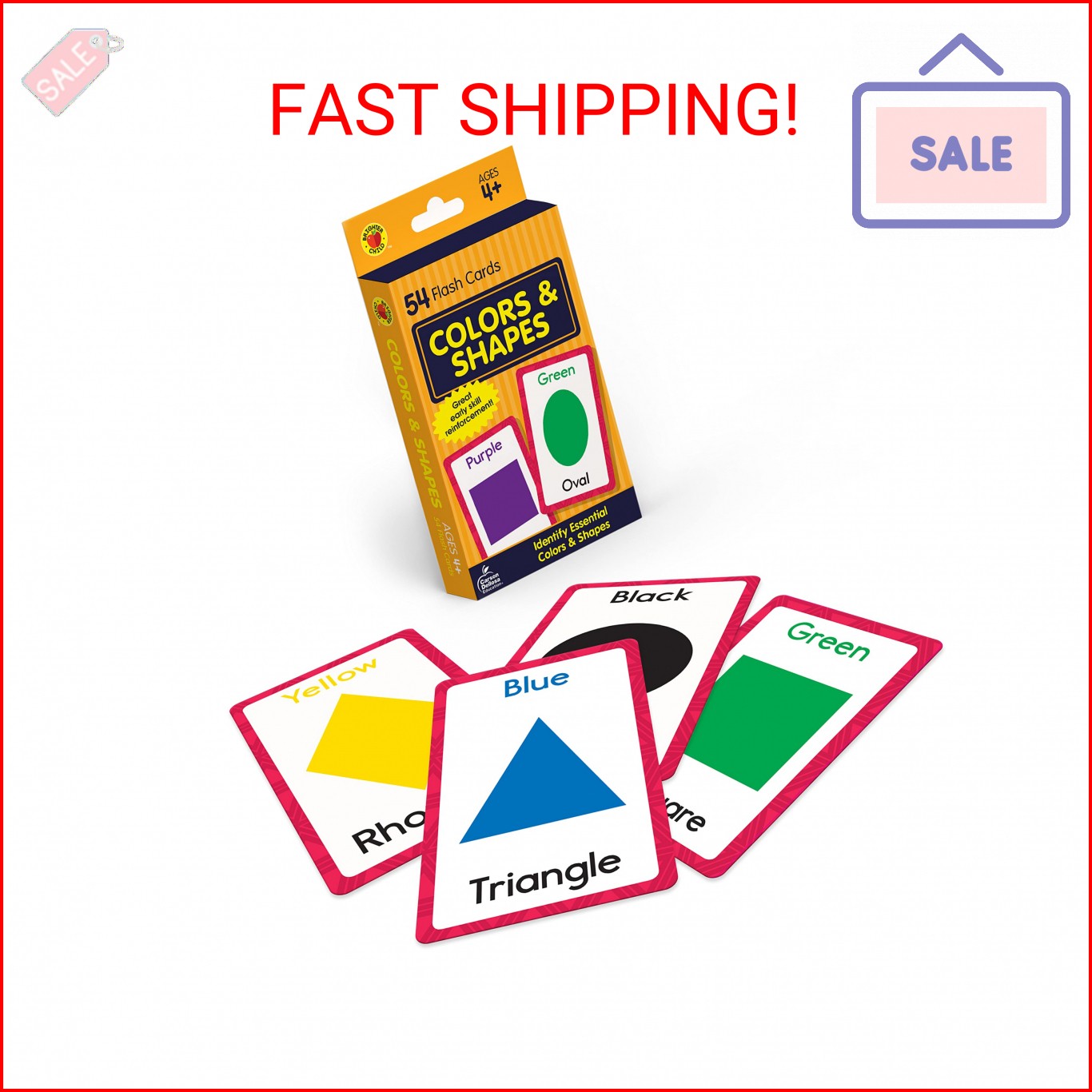 Carson Dellosa 54 Colors and Shapes Flash Cards, Toddler Learning Flashcards for