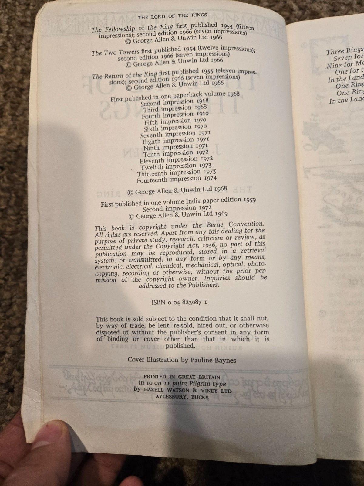 RARE 1974 Lord of the Rings J.R.R. Tolkien – 14th Impression – Pauline Baynes Ar