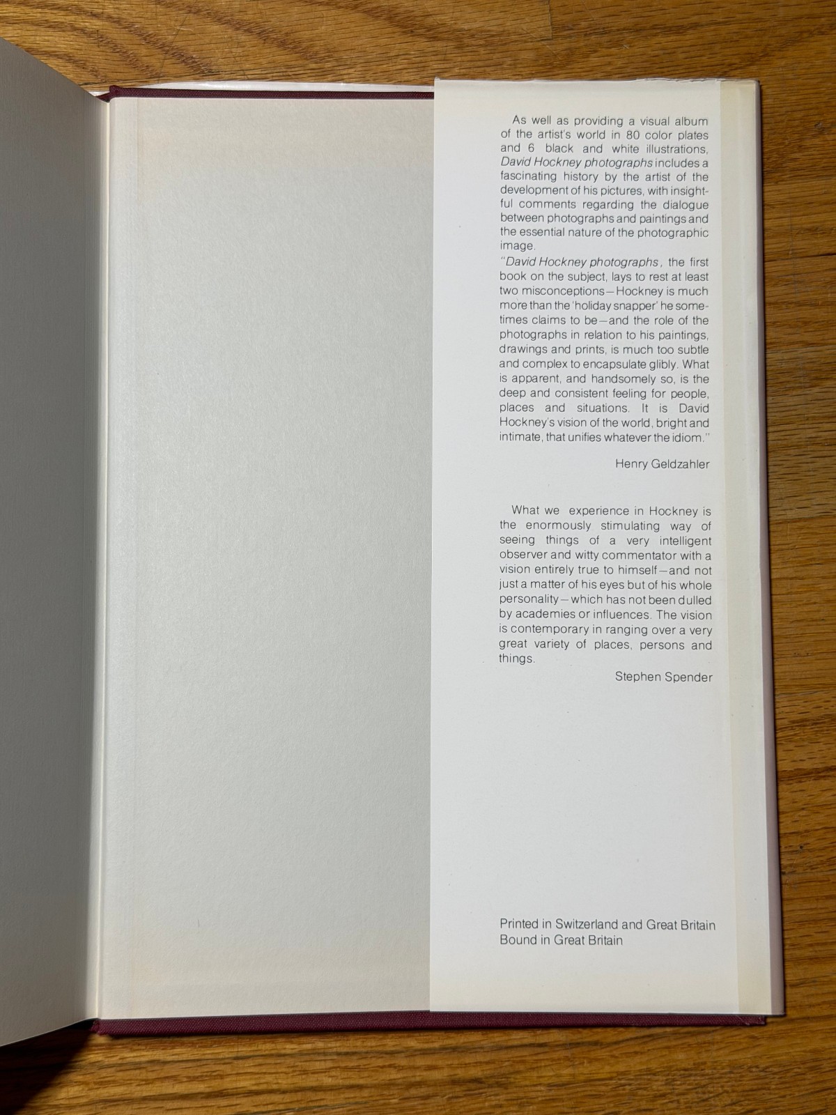 Alain Sayag / DAVID HOCKNEY PHOTOGRAPHS UNSIGNED 1st Edition 1982