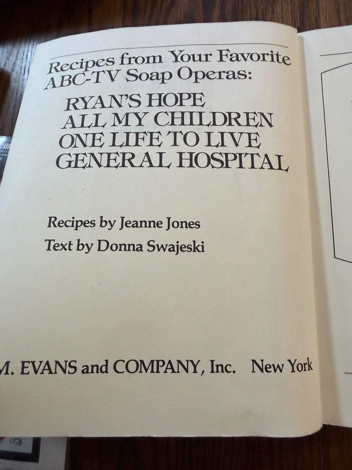 Love in the Afternoon Cookbook ABC-TV Soap Opera Recipes First Edition 1983