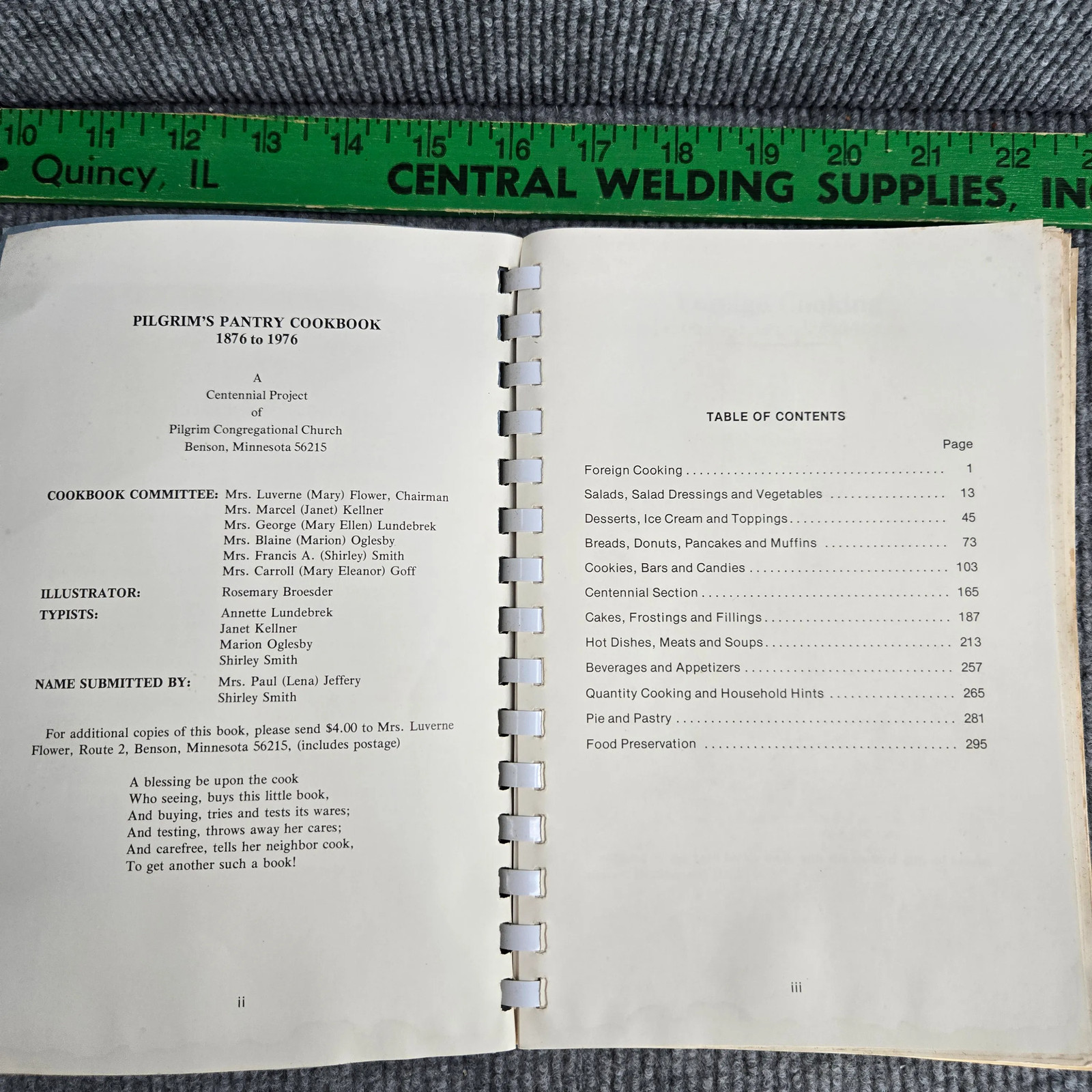 Pilgrim’s Pantry Cookbook 1876-1976 Church Cookbook Spiral Bound Benton