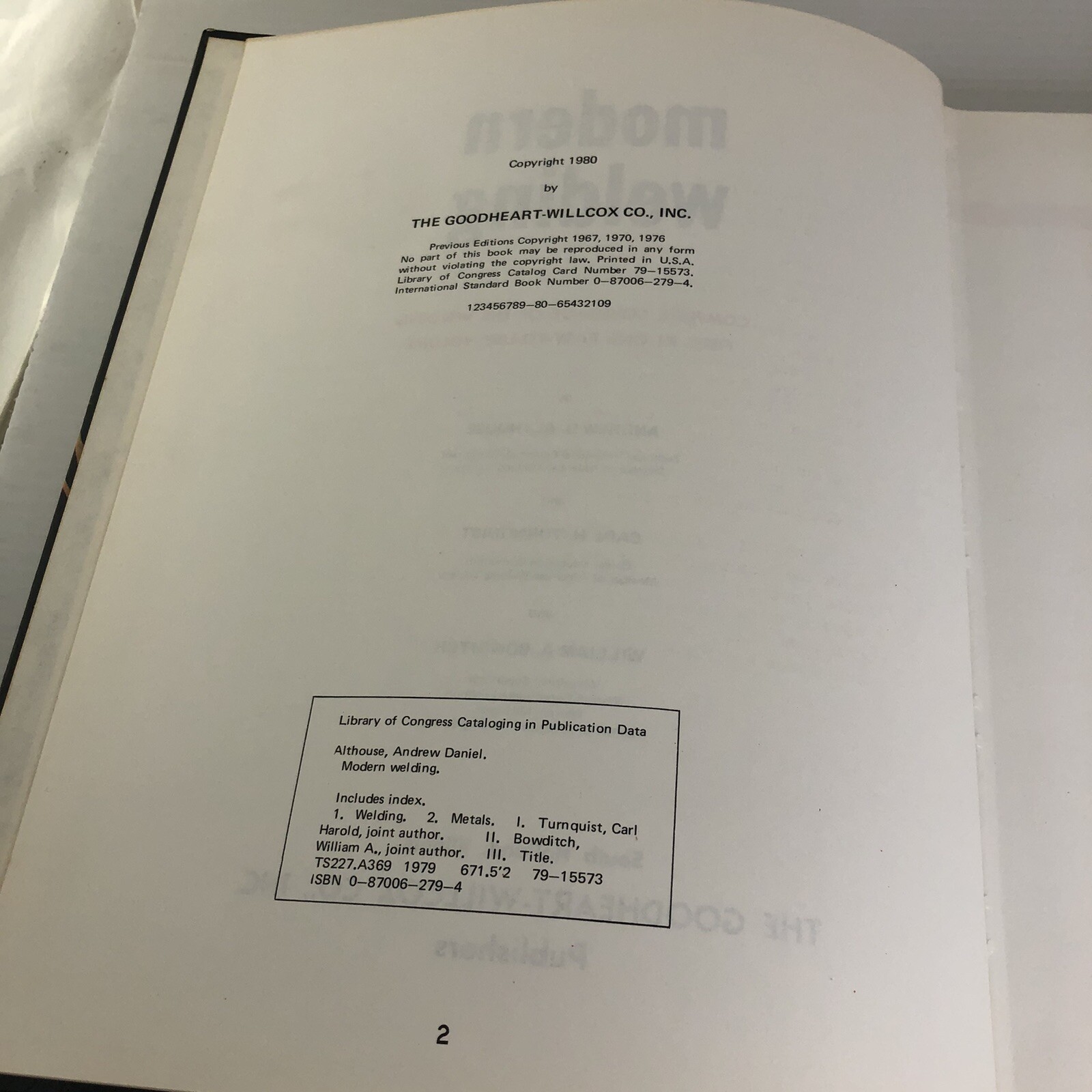 1980 Modern Welding Carl H Turnquist Mark A Bowditch Andrew Althouse 0870062794