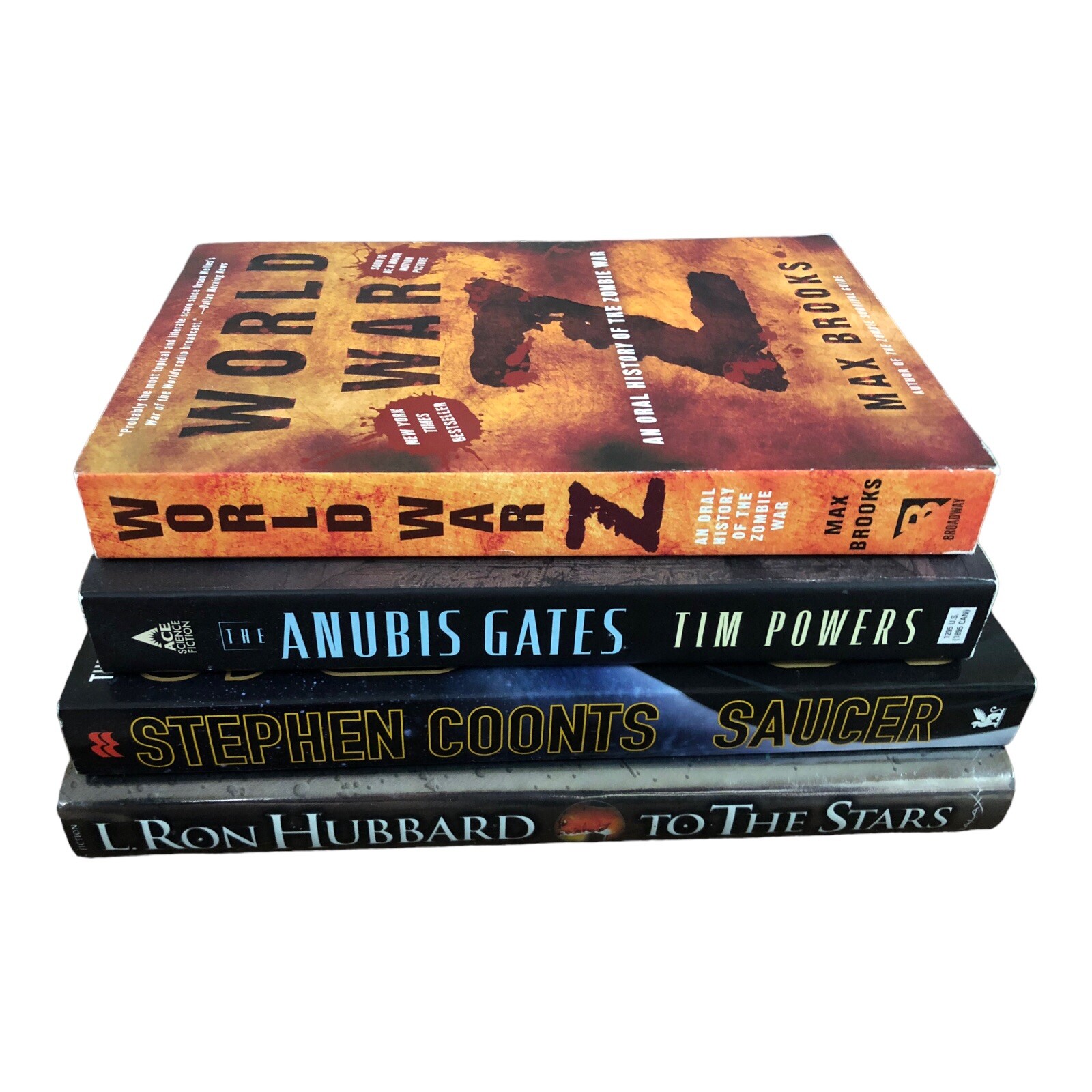 Max Brooks Tim Powers Stephen Coonts L Ron Hubbard 4 Book Lot Sci-Fi/Adventure