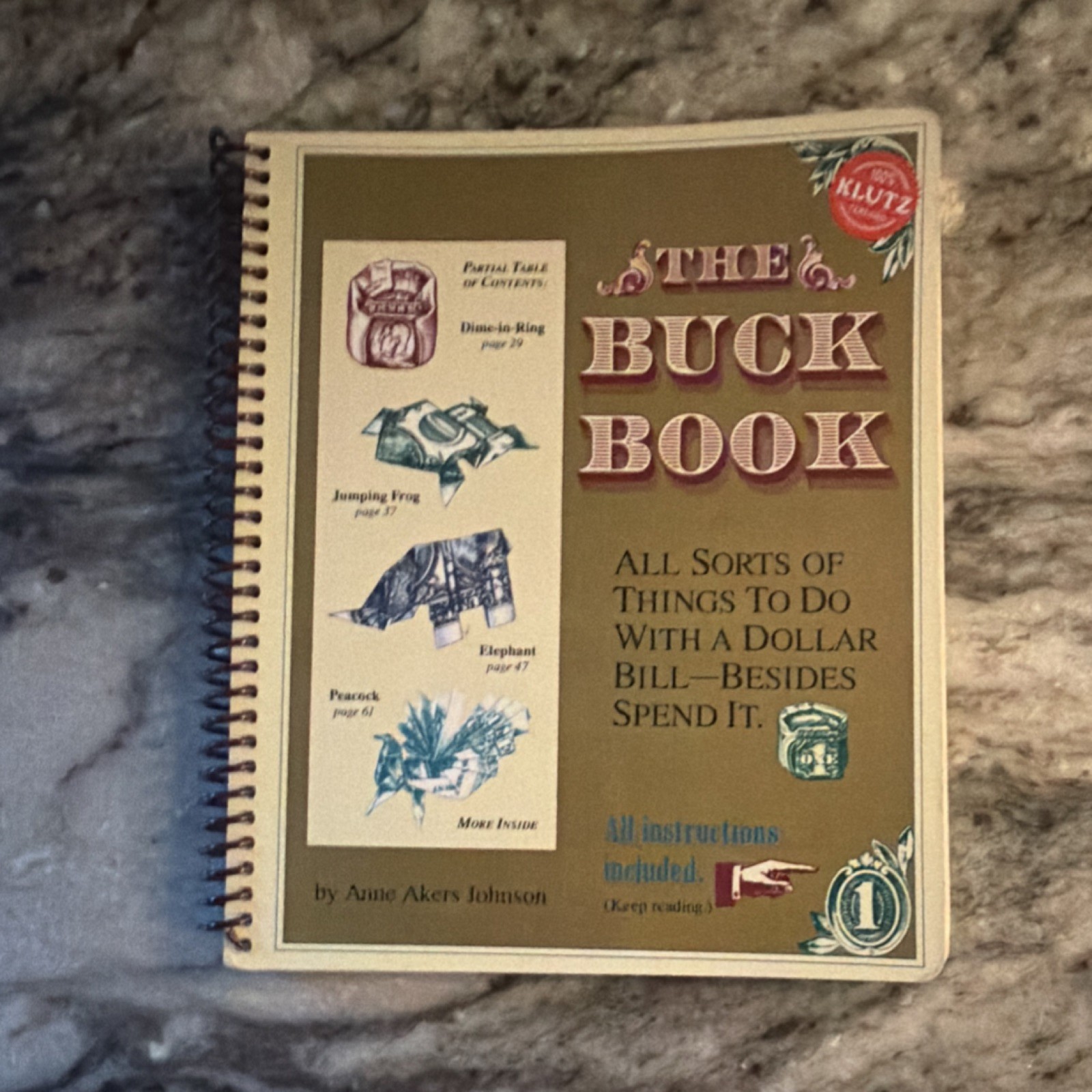 Klutz The Buck Book by Anne Akers Johnson Spiral Bound Craft Origami Activity